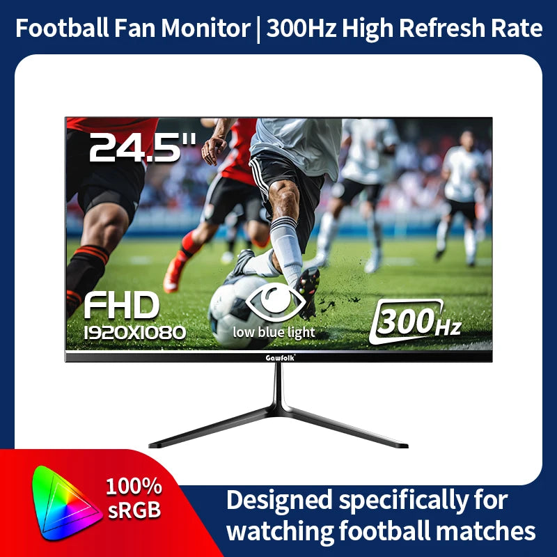 Gawfolk 24.5 Inch FHD 1080P 300Hz Flat Gaming Monitor with Built-in Speakers Eye Care Computer Display