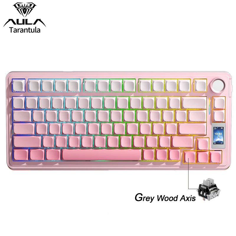 AULA S75Pro Mechanical Keyboard PBT Keycaps 75% Hot Swappable RGB Backlit 4000mAh Wireless Gamer Keyboard with LED Screen Knob
