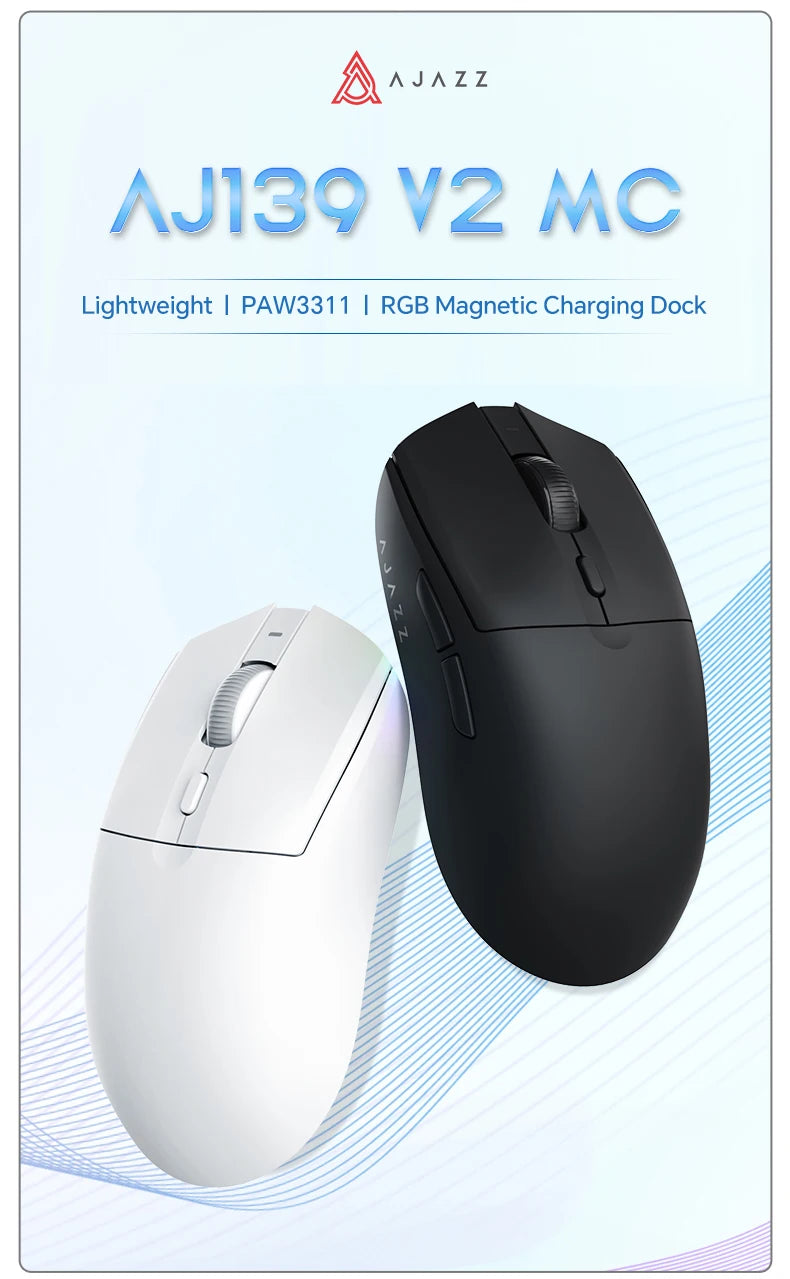 AJAZZ AJ139 V2 MC/AJ139 PRO Wireless Gaming Mouse PAW3311/PAW3395 Sensor 12000DPI/26000DPI 500mAh Bluetooth Mouse Gamer For PC