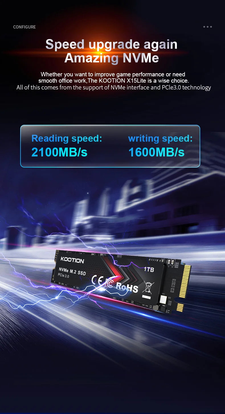 KOOTION X15Lite SSD NVMe M2 1TB 512GB 256GB Nvme M2 SSD M.2 2280 PCIe 3.0x4 Internal Solid State Drives Disk for Laptop Desktop