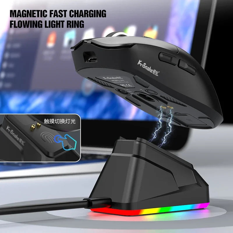 K-Snake X11PM Wireless Bluetooth Gaming Mouse，12000DPI，1000HZ Polling Rate，PAW3311 Sensor，Magnetic Charging Base