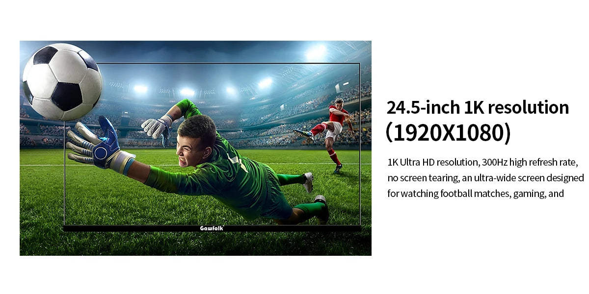 Gawfolk 24.5 Inch FHD 1080P 300Hz Flat Gaming Monitor with Built-in Speakers Eye Care Computer Display