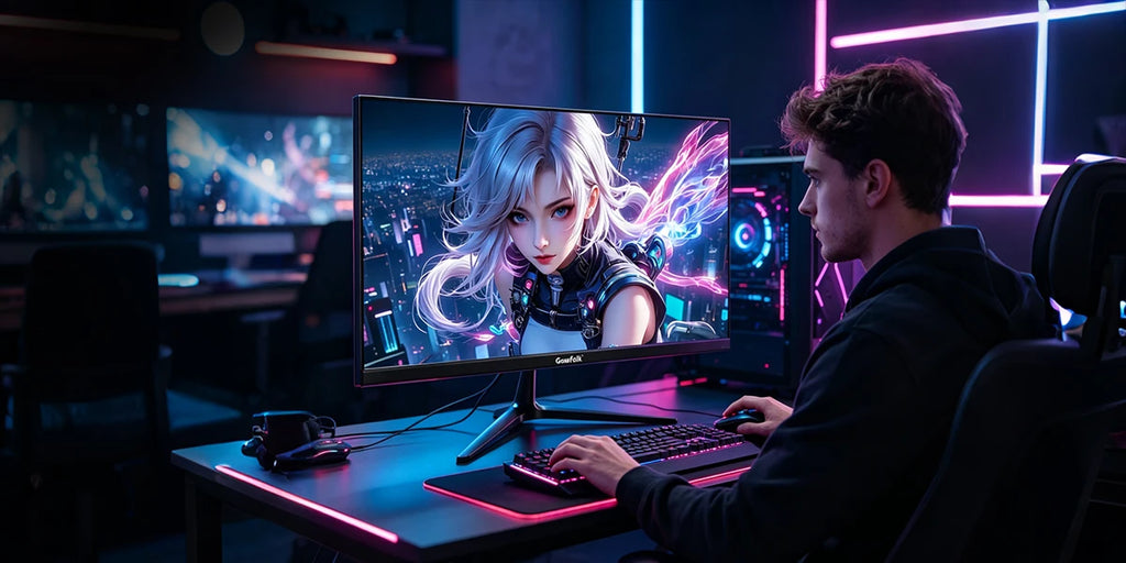 Gawfolk 24.5 Inch FHD 1080P 300Hz Flat Gaming Monitor with Built-in Speakers Eye Care Computer Display