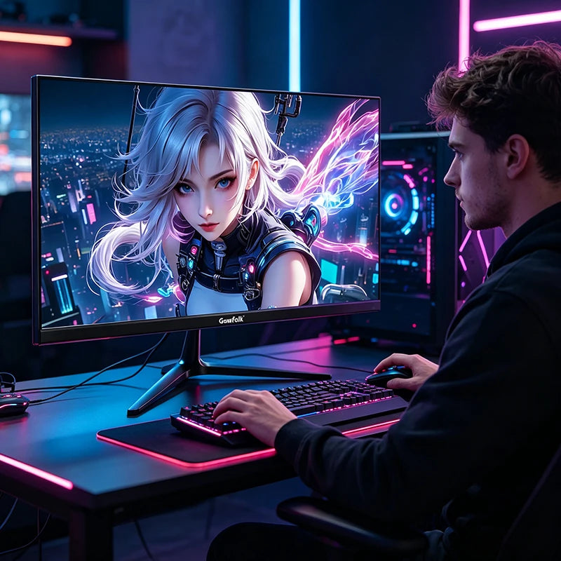 Gawfolk 24.5 Inch FHD 1080P 300Hz Flat Gaming Monitor with Built-in Speakers Eye Care Computer Display