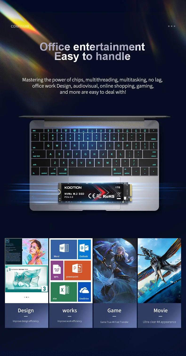 KOOTION X15Lite SSD NVMe M2 1TB 512GB 256GB Nvme M2 SSD M.2 2280 PCIe 3.0x4 Internal Solid State Drives Disk for Laptop Desktop
