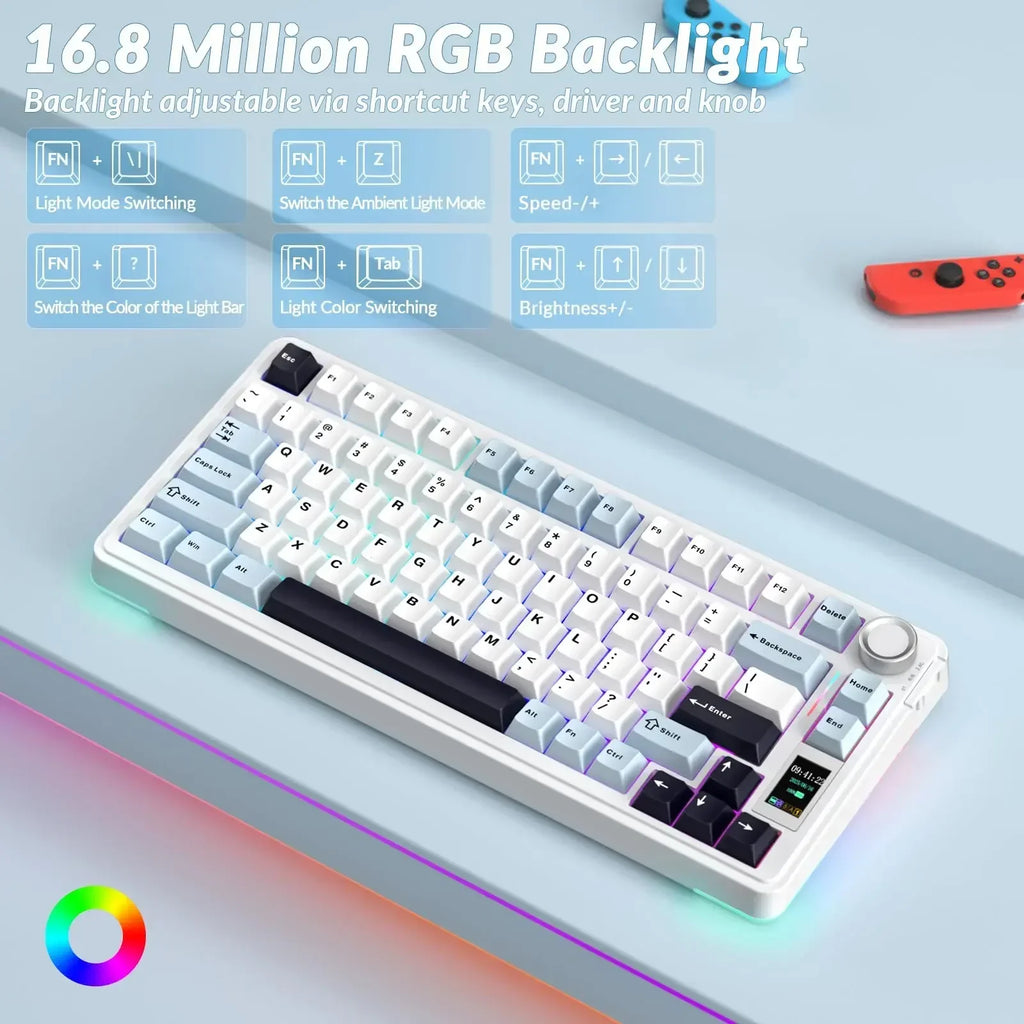 AULA S75Pro Mechanical Keyboard PBT Keycaps 75% Hot Swappable RGB Backlit 4000mAh Wireless Gamer Keyboard with LED Screen Knob