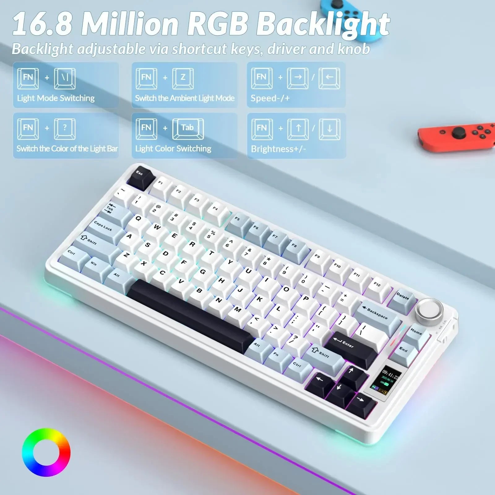 AULA S75Pro Mechanical Keyboard PBT Keycaps 75% Hot Swappable RGB Backlit 4000mAh Wireless Gamer Keyboard with LED Screen Knob