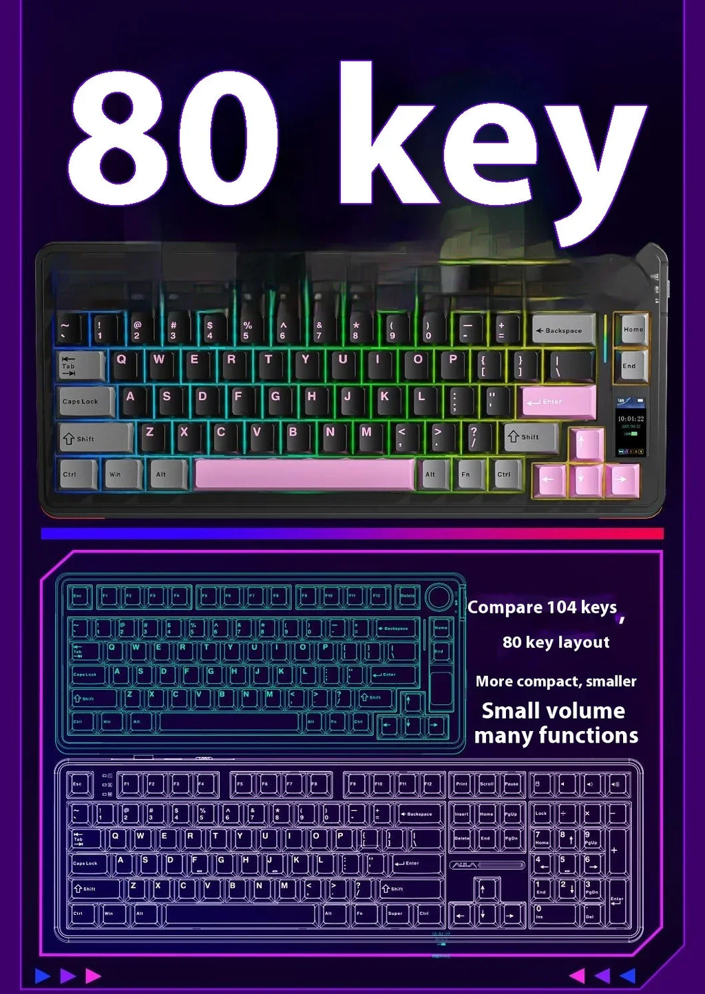 AULA S75Pro Mechanical Keyboard PBT Keycaps 75% Hot Swappable RGB Backlit 4000mAh Wireless Gamer Keyboard with LED Screen Knob