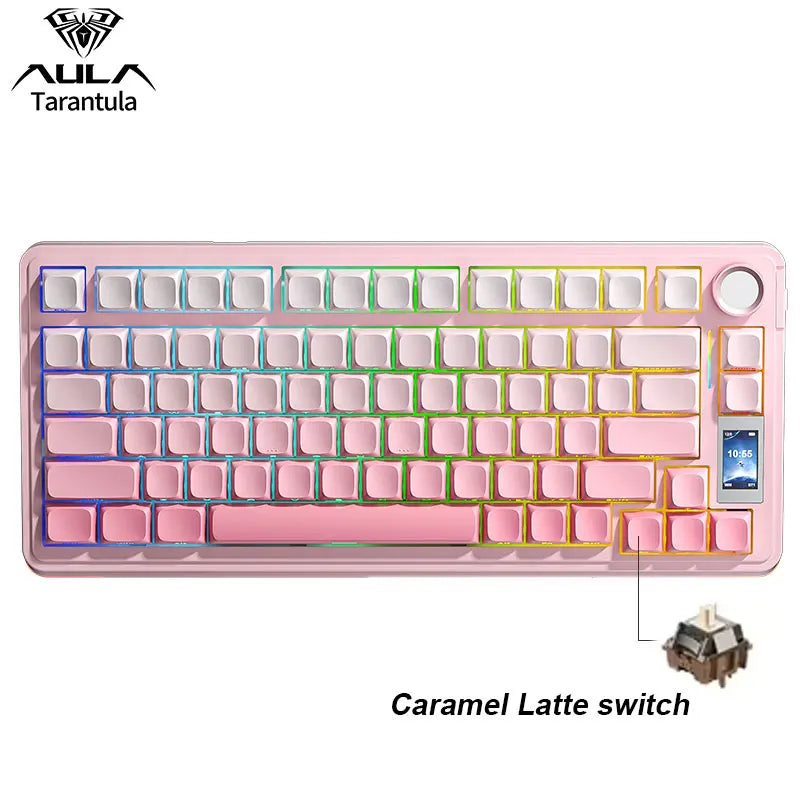 AULA S75Pro Mechanical Keyboard PBT Keycaps 75% Hot Swappable RGB Backlit 4000mAh Wireless Gamer Keyboard with LED Screen Knob