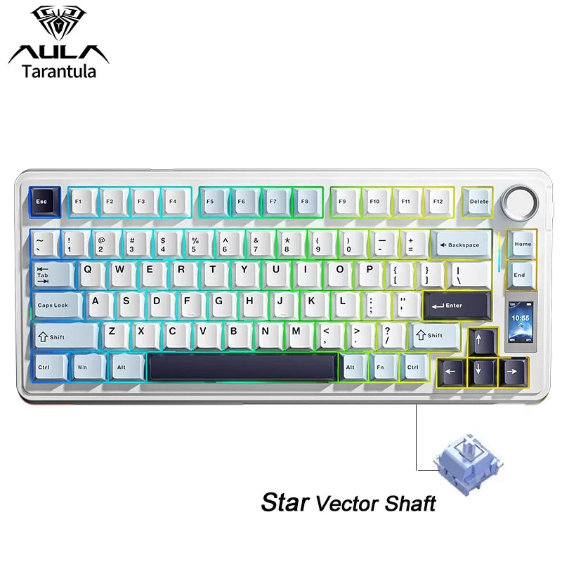 AULA S75Pro Mechanical Keyboard PBT Keycaps 75% Hot Swappable RGB Backlit 4000mAh Wireless Gamer Keyboard with LED Screen Knob