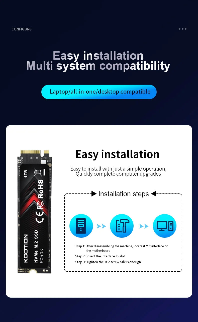 KOOTION X15Lite SSD NVMe M2 1TB 512GB 256GB Nvme M2 SSD M.2 2280 PCIe 3.0x4 Internal Solid State Drives Disk for Laptop Desktop