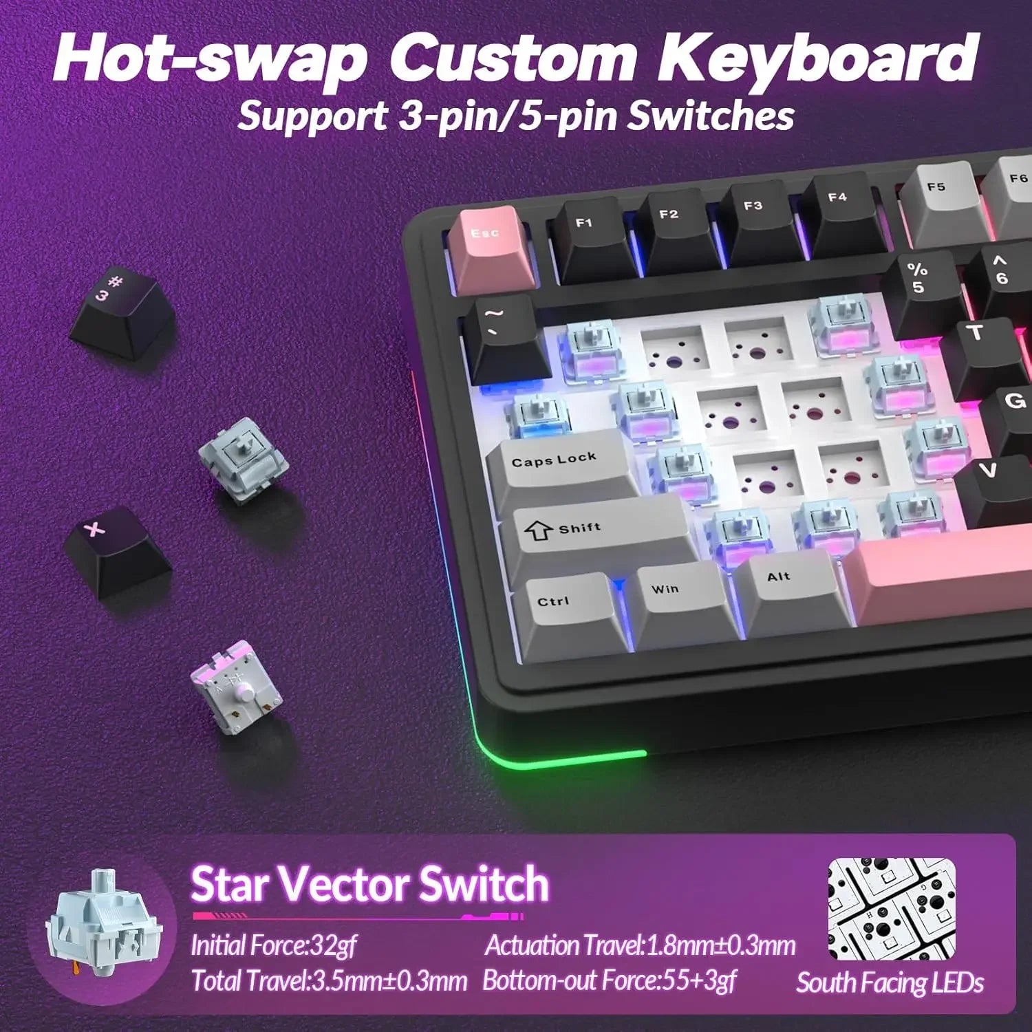 AULA S75Pro Mechanical Keyboard PBT Keycaps 75% Hot Swappable RGB Backlit 4000mAh Wireless Gamer Keyboard with LED Screen Knob