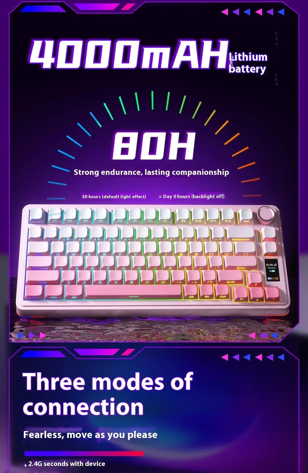 AULA S75Pro Mechanical Keyboard PBT Keycaps 75% Hot Swappable RGB Backlit 4000mAh Wireless Gamer Keyboard with LED Screen Knob
