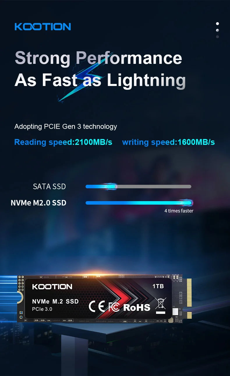 KOOTION X15Lite SSD NVMe M2 1TB 512GB 256GB Nvme M2 SSD M.2 2280 PCIe 3.0x4 Internal Solid State Drives Disk for Laptop Desktop