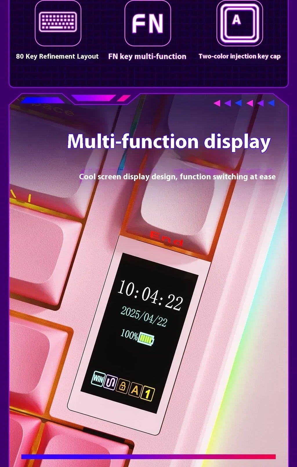 AULA S75Pro Mechanical Keyboard PBT Keycaps 75% Hot Swappable RGB Backlit 4000mAh Wireless Gamer Keyboard with LED Screen Knob