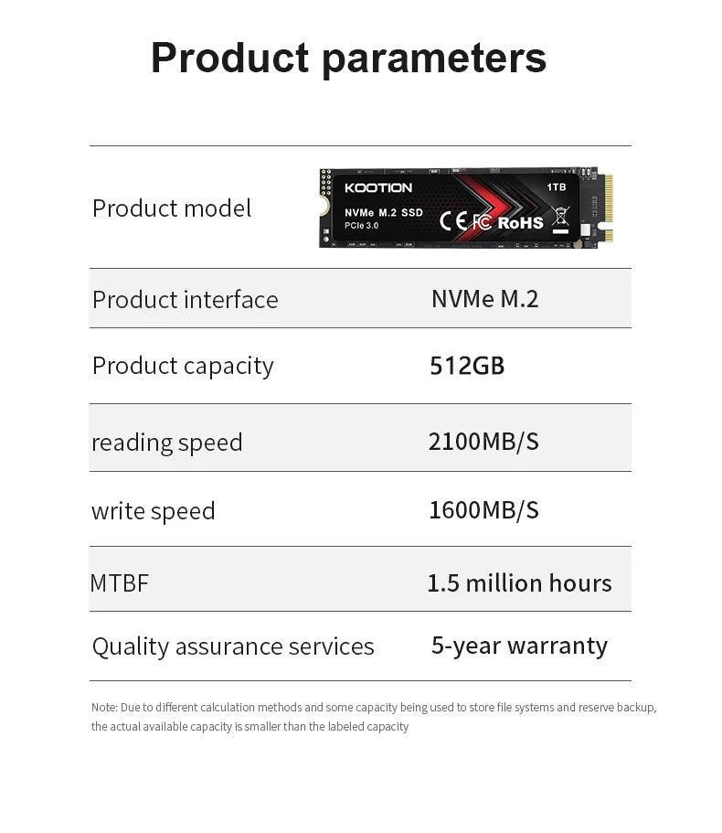 KOOTION X15Lite SSD NVMe M2 1TB 512GB 256GB Nvme M2 SSD M.2 2280 PCIe 3.0x4 Internal Solid State Drives Disk for Laptop Desktop