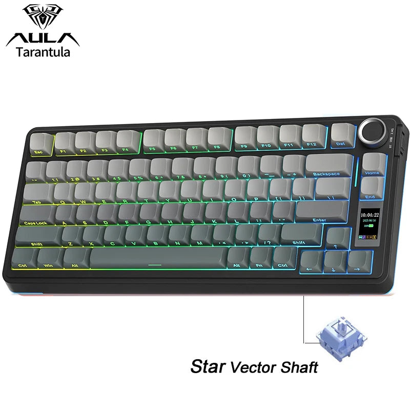 AULA S75Pro Mechanical Keyboard PBT Keycaps 75% Hot Swappable RGB Backlit 4000mAh Wireless Gamer Keyboard with LED Screen Knob