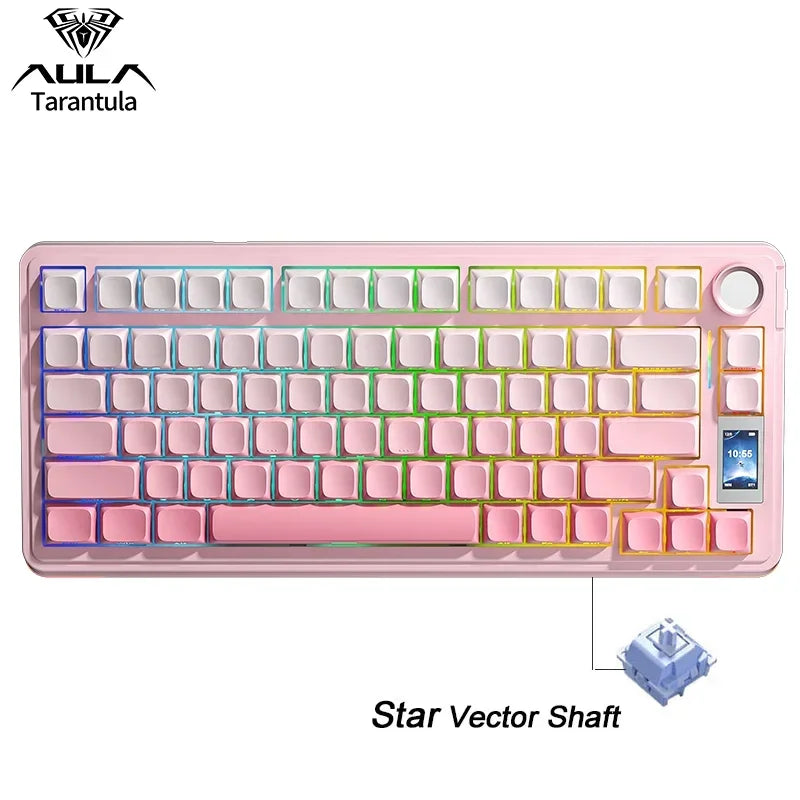 AULA S75Pro Mechanical Keyboard PBT Keycaps 75% Hot Swappable RGB Backlit 4000mAh Wireless Gamer Keyboard with LED Screen Knob